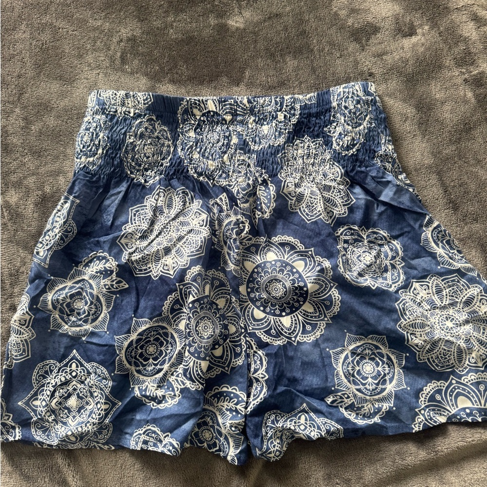 Women's Blue Floral Boho Shorts
